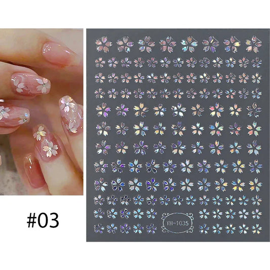 Aichashi 3D Laser Sakura Flower Nail Sticker Aurora Decals Glitter Star Butterfly Floral Adhesive Sliders Cherry Blooming Manicure