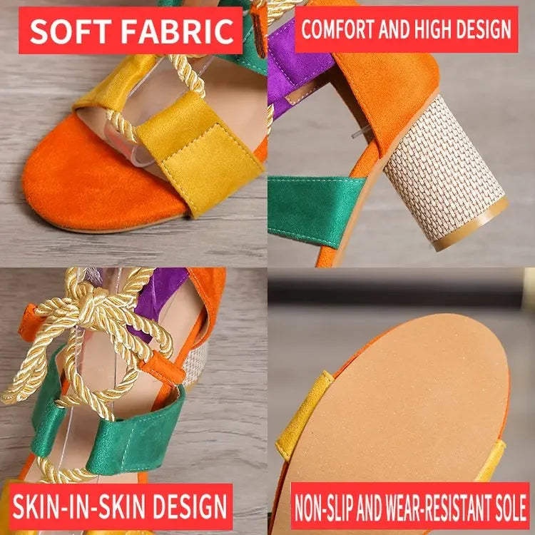 aichashi  - New Trend Summer Chunky Shoes Fashion Women High Heels Sandals Designer Weave Ankle Lace Slides Sexy Open Toe Female Pumps