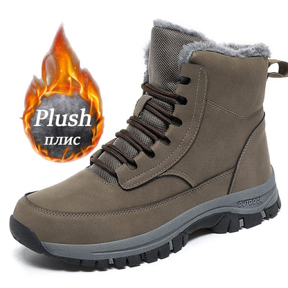 Aichashi New Men Winter Snow Boots For Waterproof Leather Sneakers Super Warm Men's Boots Outdoor Male Hiking Boots Work Shoes Size 39-48