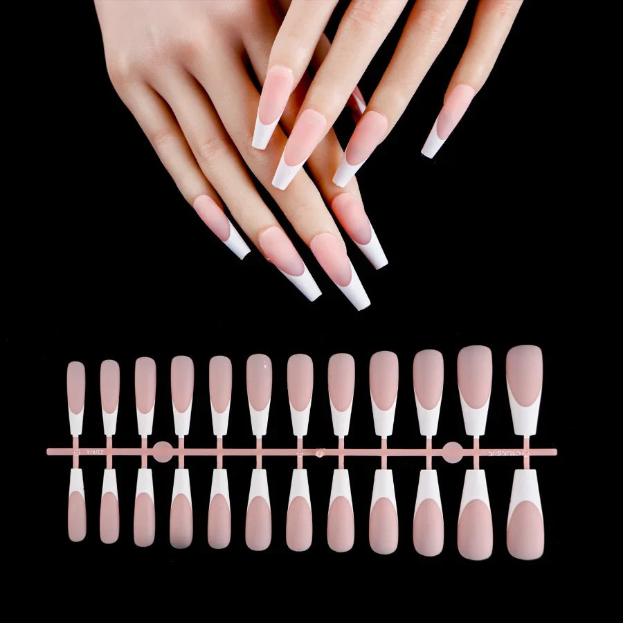 24Pcs/bag French False Nails Frosted Press on Fake Nail Tips Full Cover Artificial Fingernails Ballet Detachable