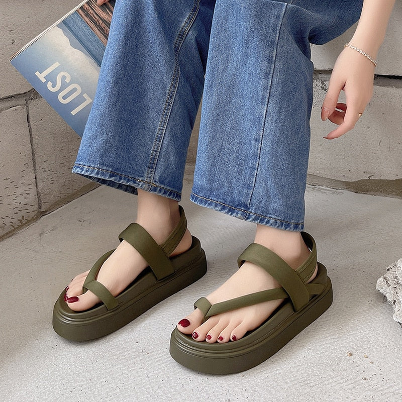 Aichashi New Casual Open-toe Women Sandals Non-slip Black Hook Loop Platform Sandals Shoe Female Summer Beach Shoes