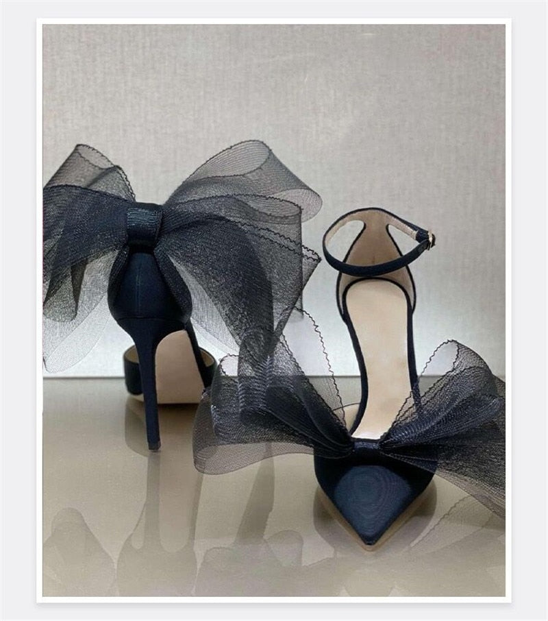 aichashi Big Butterfly-Knot Sandals Woman Summer High Heels Women Pumps Pointed Designer Shoes Mary Janes Sexy Stiletto Wedding Shoe