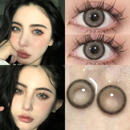 Aichashi 2PCS Color Contact Lenses with Myopia Degree -0.00 to-8.00 Gray Eye  Korea Lens Makeup Beauty Pupils