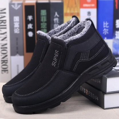 Aichashi Shoes for Men Winter Fashion Non-slip Cotton Shoes Men's Thickened Leather Waterproof Casual Snow Boots Zapatillas Hombre