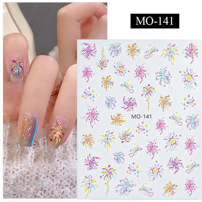 Aichashi 3D Laser Sakura Flower Nail Sticker Aurora Decals Glitter Star Butterfly Floral Adhesive Sliders Cherry Blooming Manicure