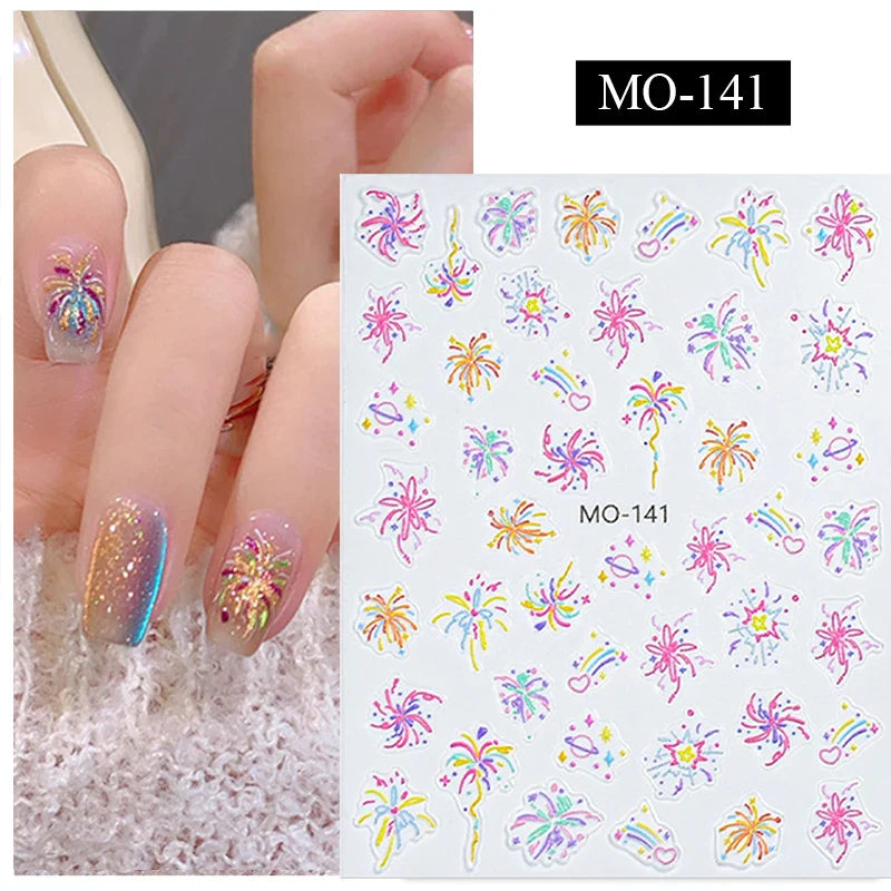 Aichashi 3D Laser Sakura Flower Nail Sticker Aurora Decals Glitter Star Butterfly Floral Adhesive Sliders Cherry Blooming Manicure