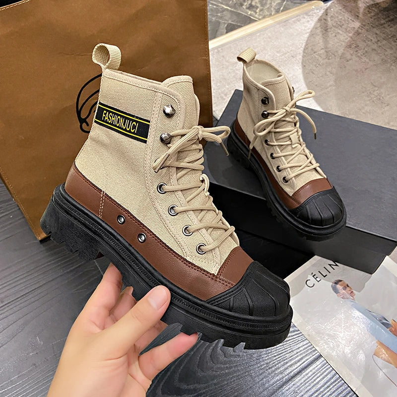 aichashi  -  Winter Platform Women Short Boots Chunky Women Shoes Fashion Lace Up Thick Bottom Shoes Ladies Elegant Motorcycle Bootties