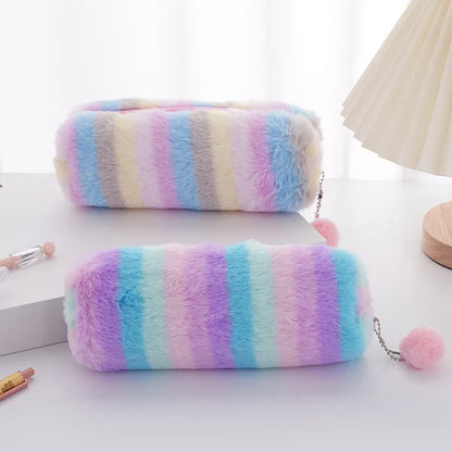 Aichashi BACK TO SCHOOL Rainbow Pencil Case Plush Estuches Escolares Pencilcase Gradient Color Large Capacity Kalemlik School Supplies Pencil Pouch