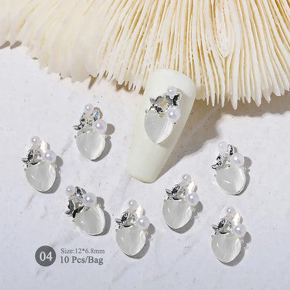 Aichashi 10pcs/bag Butterfly Shaped Nail Rhinestone Star Flower Nail Charm Silver Gold Alloy Nail Pearl Jewelry Accessories Nail Supplies