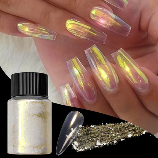 Aichashi 10g Box Aurora Nail Powder Pearl Glitter Pigment Dust Effect UV Gel Polish Chrome Nail Art AB Color Dipping Powder Decoration