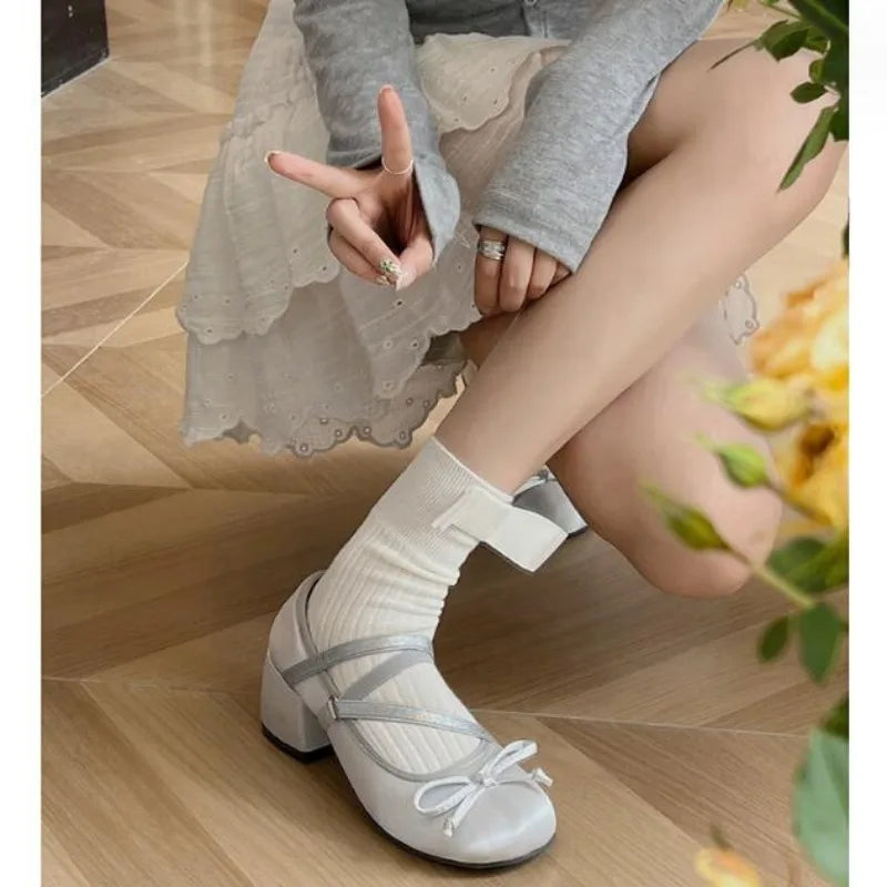 aichashi  -  Chunky Heels Lolita Pumps Shoes Hot Brand Spring Summer French Style Elegance Women Pumps Lace Up Ballet Style Single Shoes