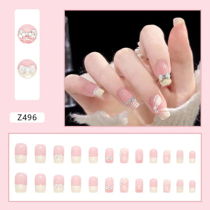 Aichashi Nail Art Fake Nails Long Island Iced Tea Wearing Jiashan Camellia Flower 3D Light Change Love Girl Blush Wearing Press on Nails