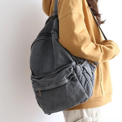 aichashi Retro Distressed Canvas Gray Backpack Girl College Female Book Travel Backpacks Cool DenimLaptop Lady Student Ruckpack Bags sac