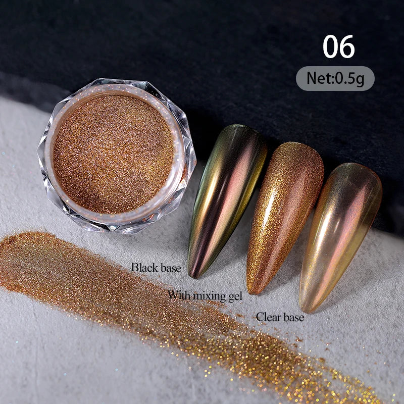 Aichashi Gradient Powder Pigment Pearl Rubbing on Nail Art Glitter Dust Aurora On Manicure Decoration Mirror Rubbing Neon Dust