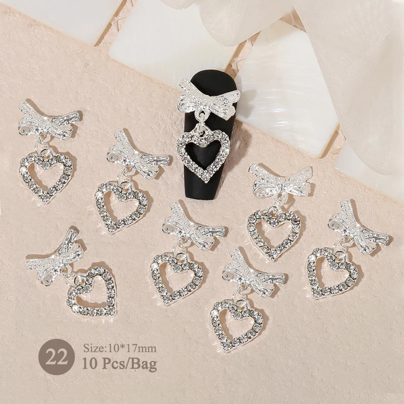 Aichashi 10pcs/bag Butterfly Shaped Nail Rhinestone Star Flower Nail Charm Silver Gold Alloy Nail Pearl Jewelry Accessories Nail Supplies