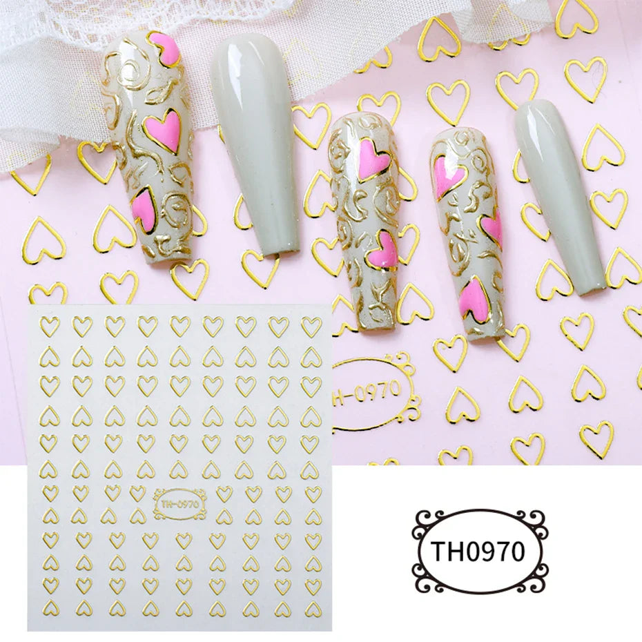 Aichashi Love Heart Nail Stickers Simple Heart Design Self-Adhesive Slider Letters Nail Art Decorations Stars Decals Manicure Accessories