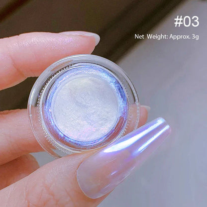 Aurora Pearl White Nails Glitter Dust Chrome Moonlight White Rubbing on Powder Shell Mirror Pigment Nail Art Supplies Decoration