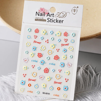 1PC 5D Macaron Flower/Fruit Nail Charms Sticker Embossed Bear/Rabbit/Letter Nails Slider Decals Summer Adhesive Manicure Decor&Y