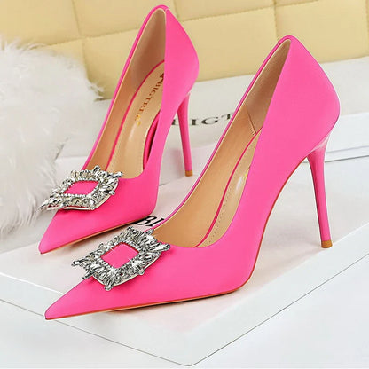 aichashi  -  Shoes Women 10 Cm Heels Metal Rhinestone Luxury Banquet Shoes Woman Pumps Fashion High Heels Silks Satins Lady Stilettos