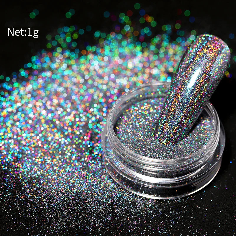 Aichashi Nail Glitter Powder Shiny Aurora Laser Metallic Rubbing Dust Chrome Powder Gold Silver Pigment DIY Decoration Nails Accessories