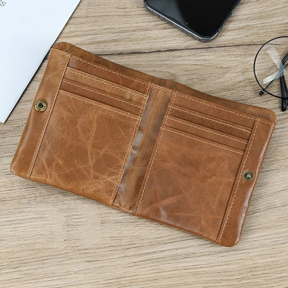 Aichashi Genuine Leather Short Wallet Bifold Card Holder Short Purse Male Cow Leather Men's Coin Wallet Real Cowskin Zipper Wallet