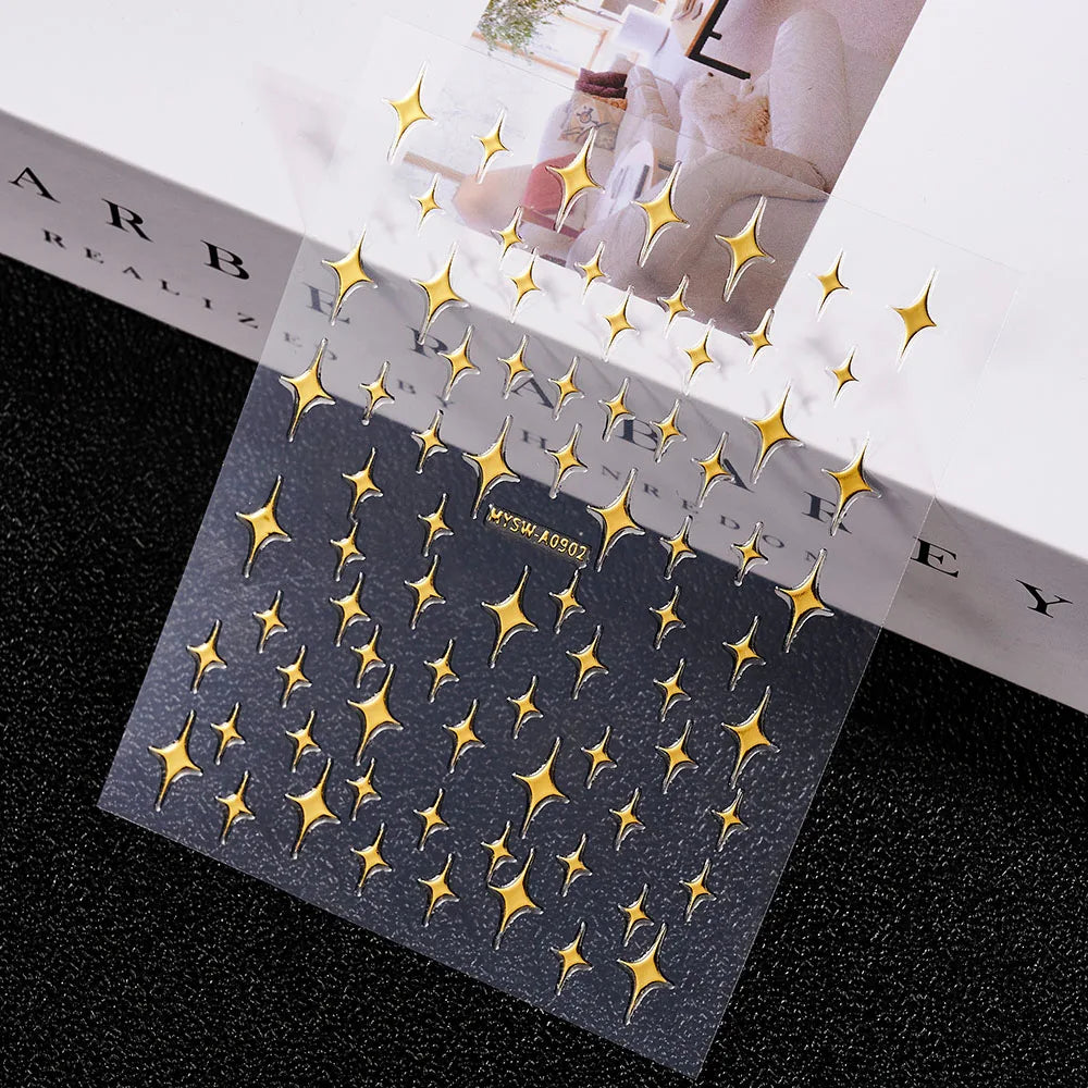 3D Gold Sun/Moon/Star Bronzing Nail Art Sticker 8*10cm Laser Star Moon Design Nail Decal Gold Silver Self-Adhesive Slider