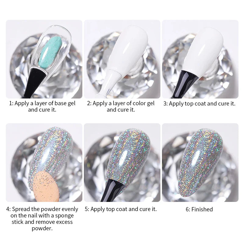 Aichashi Nail Glitter Powder Shiny Aurora Laser Metallic Rubbing Dust Chrome Powder Gold Silver Pigment DIY Decoration Nails Accessories