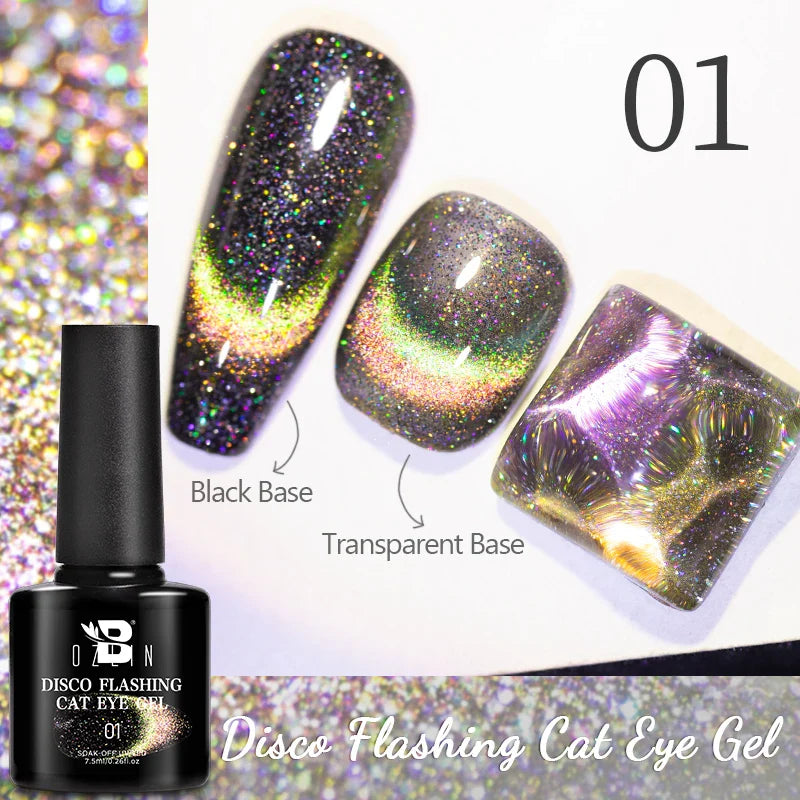 Aichashi 7.5ml Double Light Reflective Magnetic Gel Sparkling Rainbow Soak Off Semi Permanent Nail Art Disco Flashing Cat Eye Gel