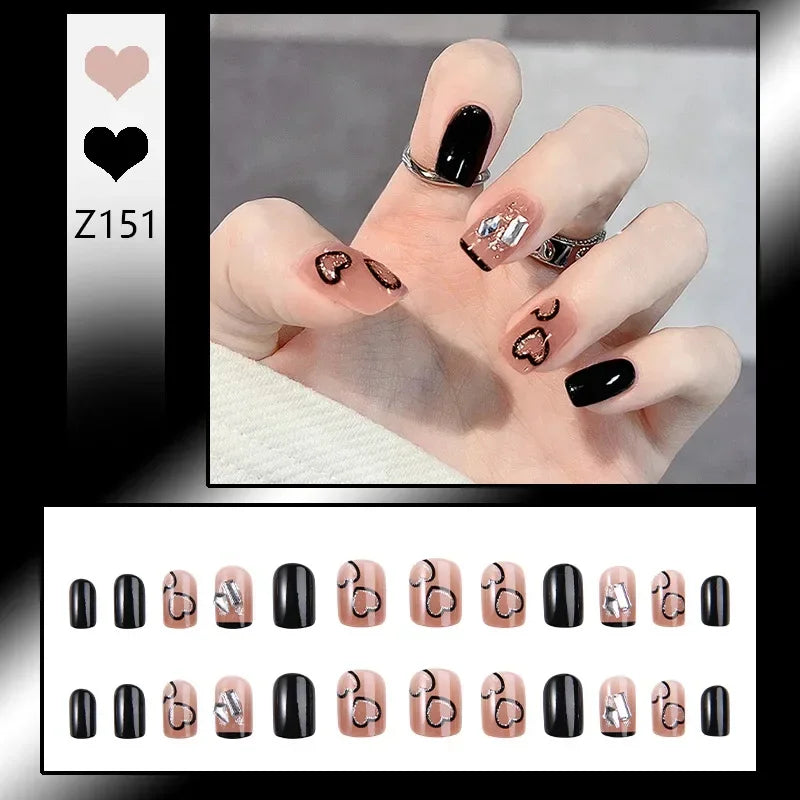 Aichashi 24pcs/box Fake Nails Press on Reusable with Designs Set French Artificial Aurora Diamond False Tipsy Stick-on Nails Tips Art