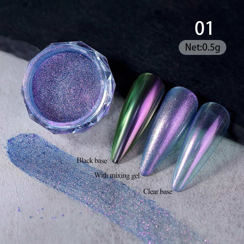 Aichashi Gradient Powder Pigment Pearl Rubbing on Nail Art Glitter Dust Aurora On Manicure Decoration Mirror Rubbing Neon Dust