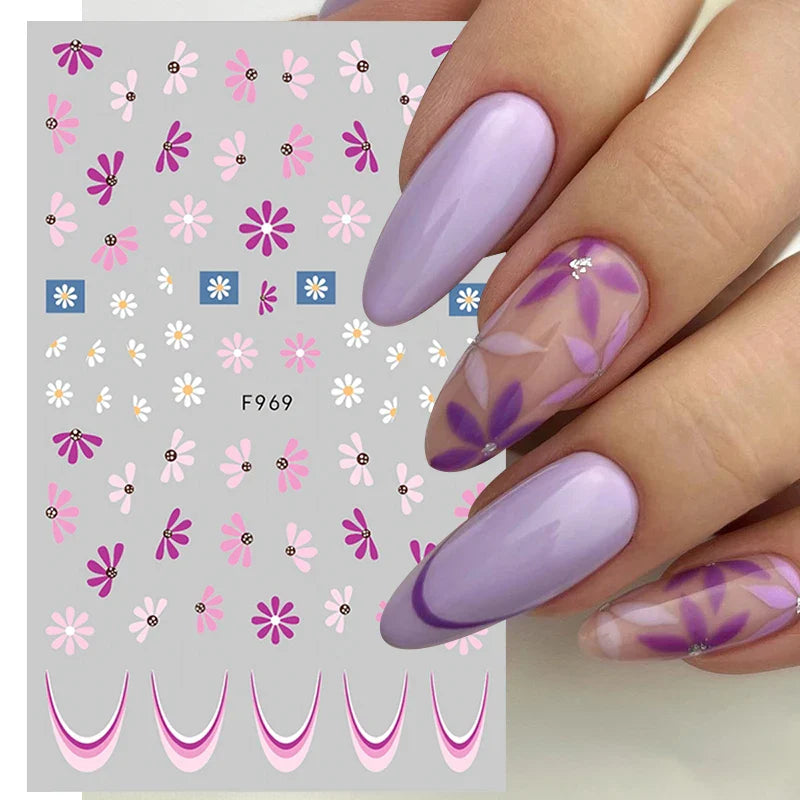 Aichashi 3D Laser Sakura Flower Nail Sticker Aurora Decals Glitter Star Butterfly Floral Adhesive Sliders Cherry Blooming Manicure