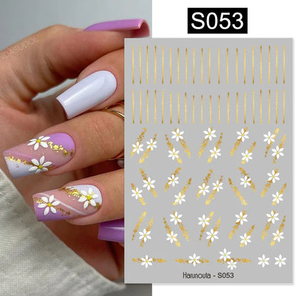 Aichashi 3D Laser Sakura Flower Nail Sticker Aurora Decals Glitter Star Butterfly Floral Adhesive Sliders Cherry Blooming Manicure