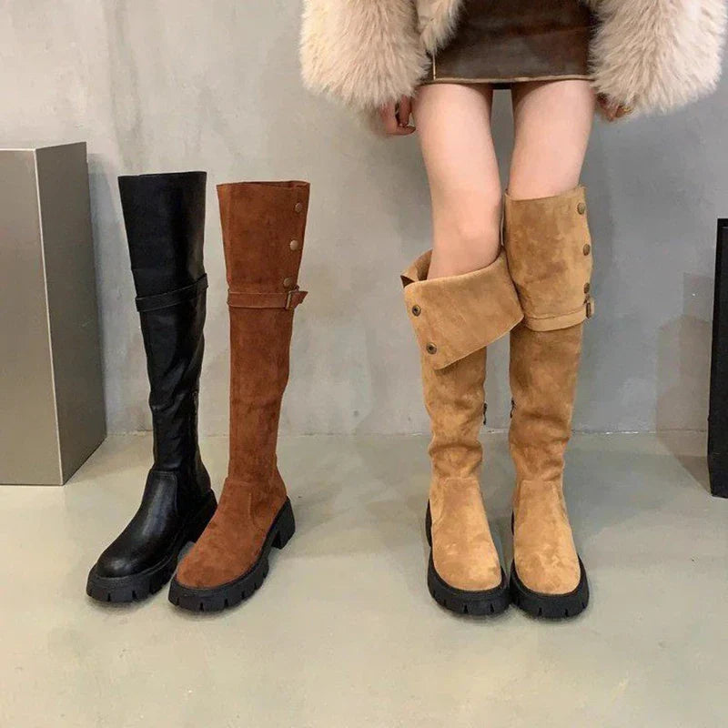 Aichashi Autumn Winter Platform Women Over The Knee High Boots Fashion Slip On Thick Heels Shoes Ladies Knight Long Botas De Mujer