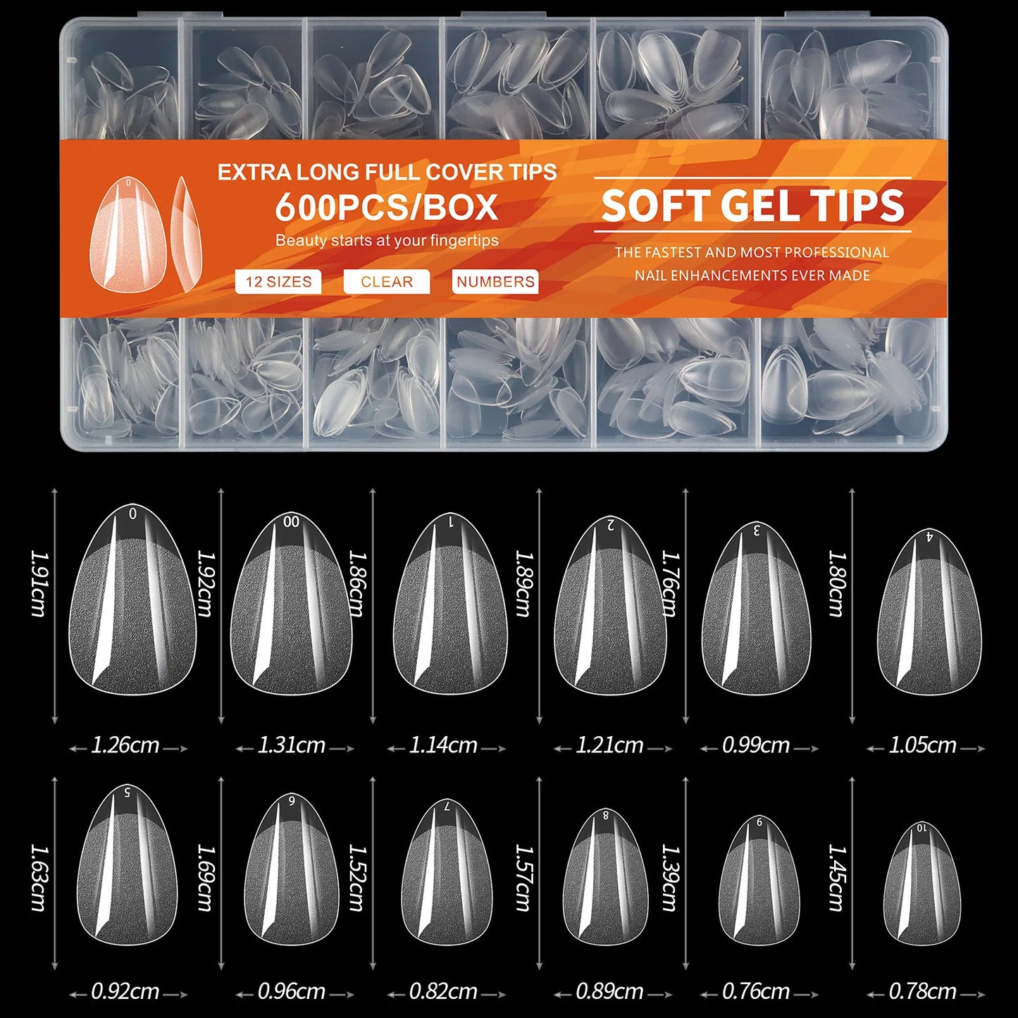 600pcs/Box Semi Frosted Matte Press On Nail Tips Full Cover Acrylic False Nails Oval Almond Sculpted Fake Nail