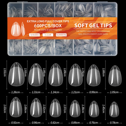 600pcs/Box Semi Frosted Matte Press On Nail Tips Full Cover Acrylic False Nails Oval Almond Sculpted Fake Nail