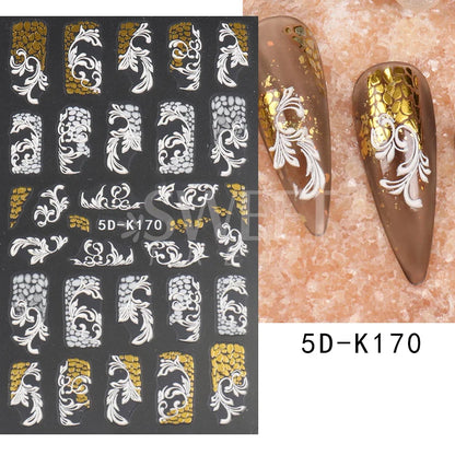 Aichashi 5D Embossed Filigree Stickers Nail Design Brown White Lace Necklace Adhesive Nail Decals Star Moon Carved Decor Sliders SASW-5D