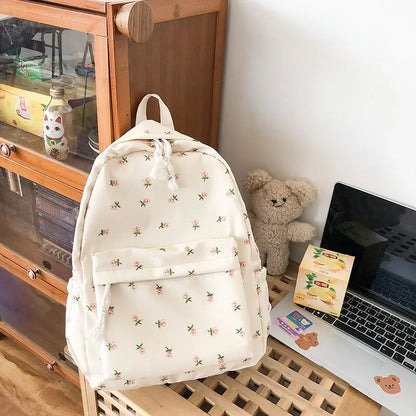 Aichashi BACK TO SCHOOL Korean Version Nylon Floral Backpack School Flower Fashion Backpack Junior High School Backpack Travel Bag