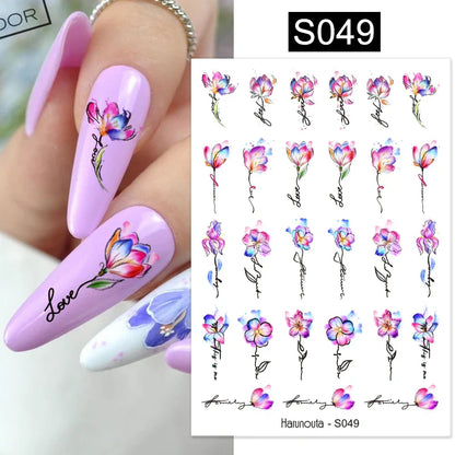 Aichashi 3D Laser Sakura Flower Nail Sticker Aurora Decals Glitter Star Butterfly Floral Adhesive Sliders Cherry Blooming Manicure