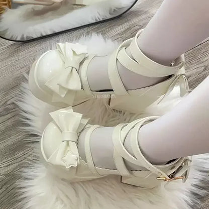 Aichashi 2024 New Sweet Vintage Mary Janes Shoes Women Star Buckle Lolita Kawaii Platform Shoes Female Bow-knot Cute Designer Shoes