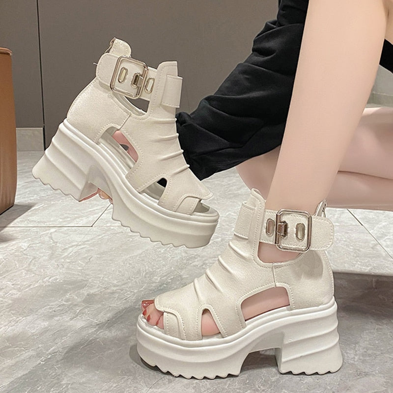 Aichashi Gothic Chunky Platform Sandals Women Summer Wedges Peep Toe Gladiator Shoes Woman Thick Bottom High Heels Sandalias Mujer