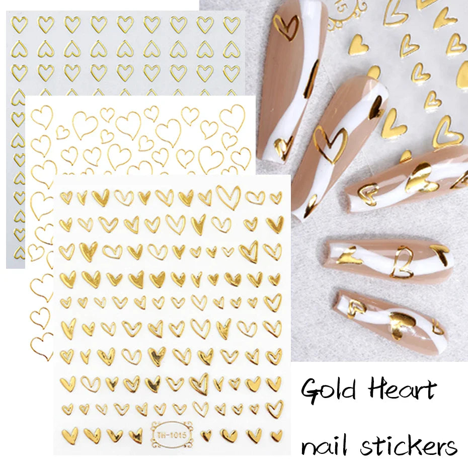 Aichashi Love Heart Nail Stickers Simple Heart Design Self-Adhesive Slider Letters Nail Art Decorations Stars Decals Manicure Accessories