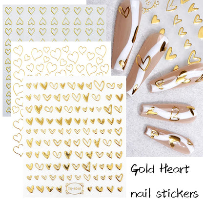 Aichashi Love Heart Nail Stickers Simple Heart Design Self-Adhesive Slider Letters Nail Art Decorations Stars Decals Manicure Accessories