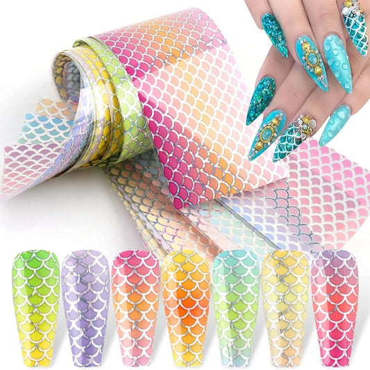 Aichashi 10 Sheets Mermaid Scale Nail Stickers,Mermaid Nail Art Stickers For Women, Colorful Laser Heat Transfer Nail Stickers