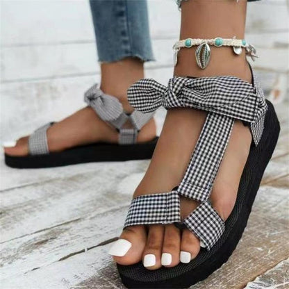 aichashi New Summer Women Sandals Color Flat Casual Lace Up Bow Shoes for Ladies  Fashion Outdoor Leopard Beach Mujer