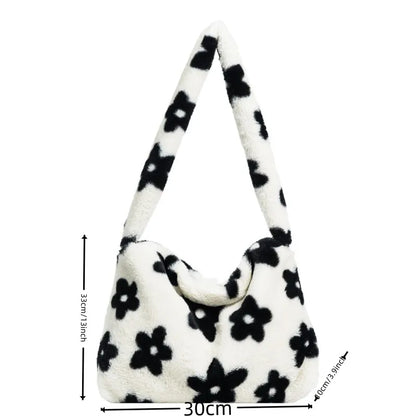 Autumn Winter New Plush Shoulder Bag Simple Flower Fashion Handbag Casual Versatile Tote Bag Bags For Woman