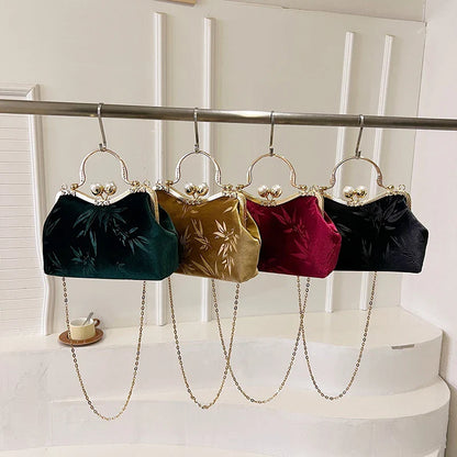 Aichashi Chinese Style Small Velvet Design Chain Crossbody Bags for Women 2024 Korean Fashion Handbags Party Shoulder Bag