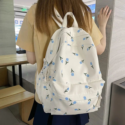 Aichashi BACK TO SCHOOL Japanese Style Fresh Floral Women's Middle School Bag Lightweight Nylon High School Big Student Bookbag Sweet Girlish Design