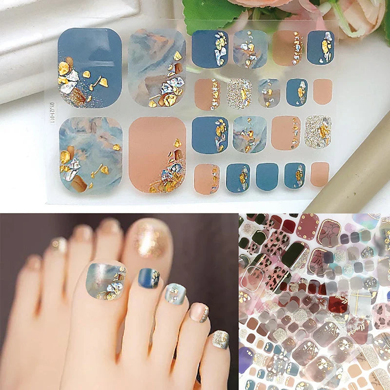 Aichashi 22 Tips Toe Nail Wraps Full Cover Nails Sticker Art Decorations Manicure Nail Vinyls Adhesive Nails Deco For Women Girls DIY