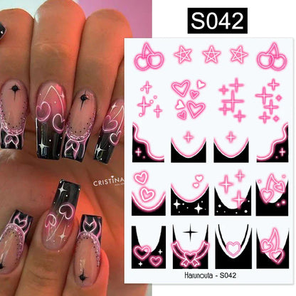 Aichashi 3D Laser Sakura Flower Nail Sticker Aurora Decals Glitter Star Butterfly Floral Adhesive Sliders Cherry Blooming Manicure