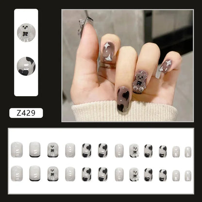 Aichashi Nail Art Fake Nails Long Island Iced Tea Wearing Jiashan Camellia Flower 3D Light Change Love Girl Blush Wearing Press on Nails